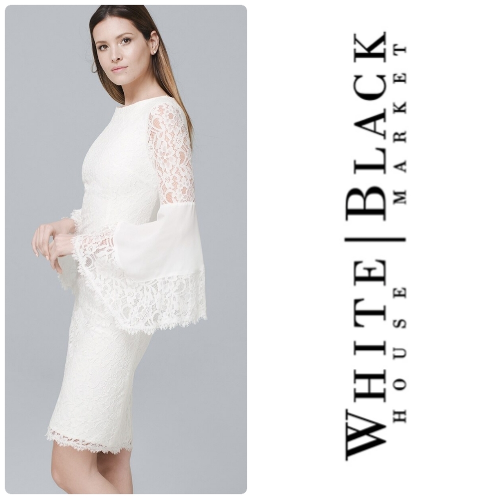 White Lace Bell Sleeve Sheath dress Sz 4
